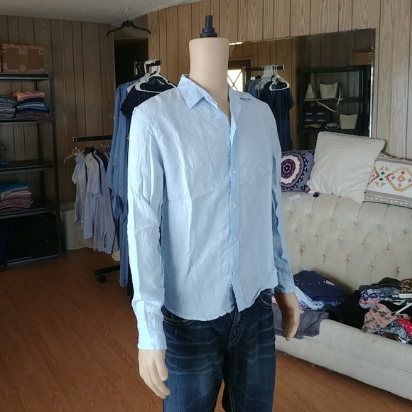 Frank & Eileen Paul Blue Linen Button Down Shirt - Picture 2 of 7